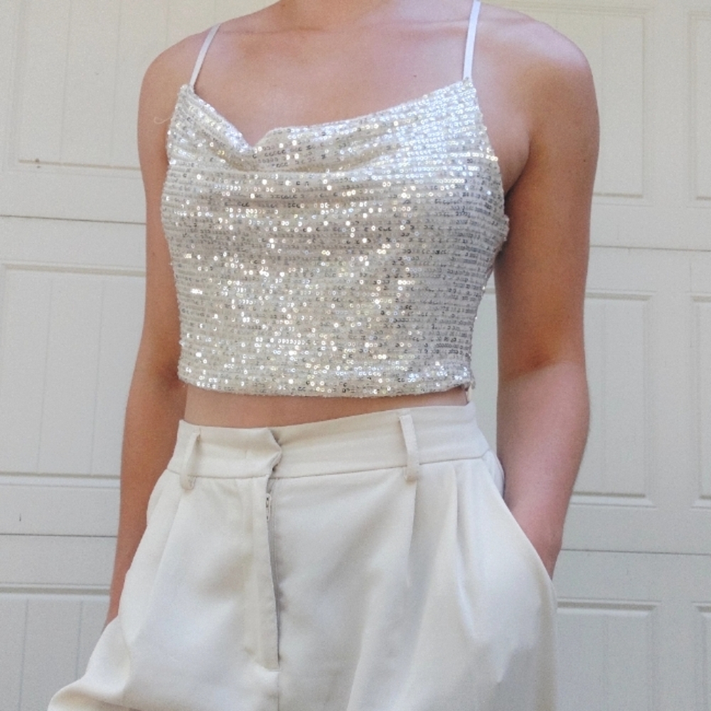 Forever 21 Sequin Cream Crop Top